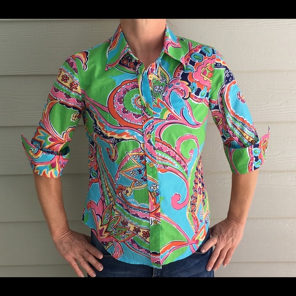 Lilly Pulitzer Tops - Lilly Pulitzer White Tag Paisley Button Down Shirt