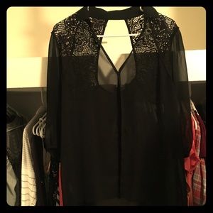 Black sheer long sleeve top