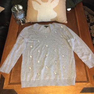 Talbots Gray Polka Dots Sweater 3/4 Sleeve Size M