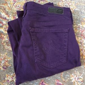 Purple sateen AG Stilt Cigarette jean in size 26