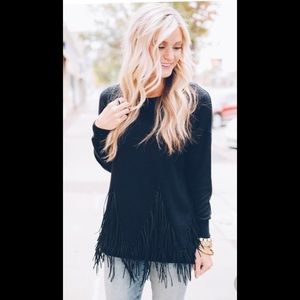 Black fringed tunic sweater