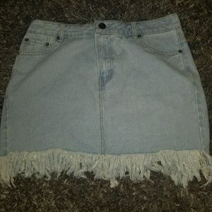 Fringe denim mini skirt