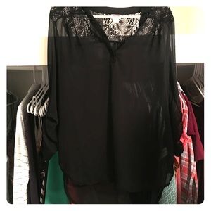 Long sleeve black sheer blouse