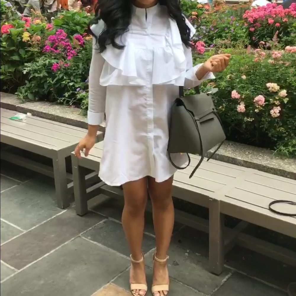 White Frill Ruffle Collar Shirt Dress