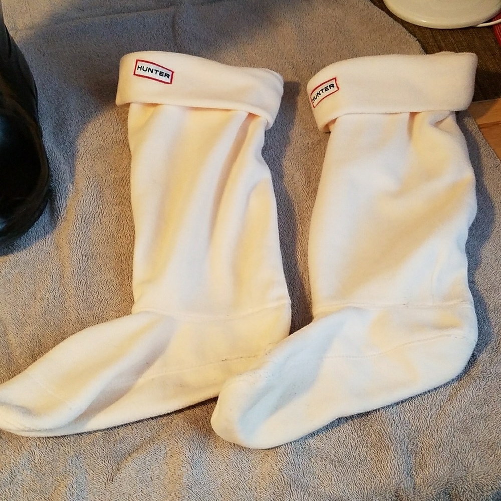 Black tall Hunter boots with cream socks size 9