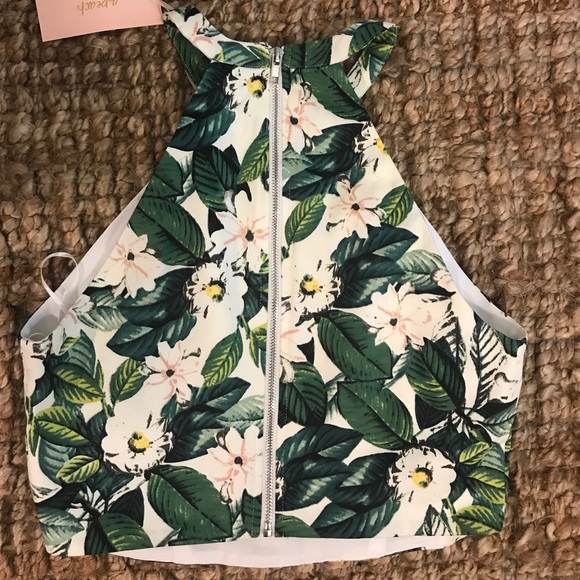 High Neck Floral Crop Top, With Back Zipper - Picture 5 of 6