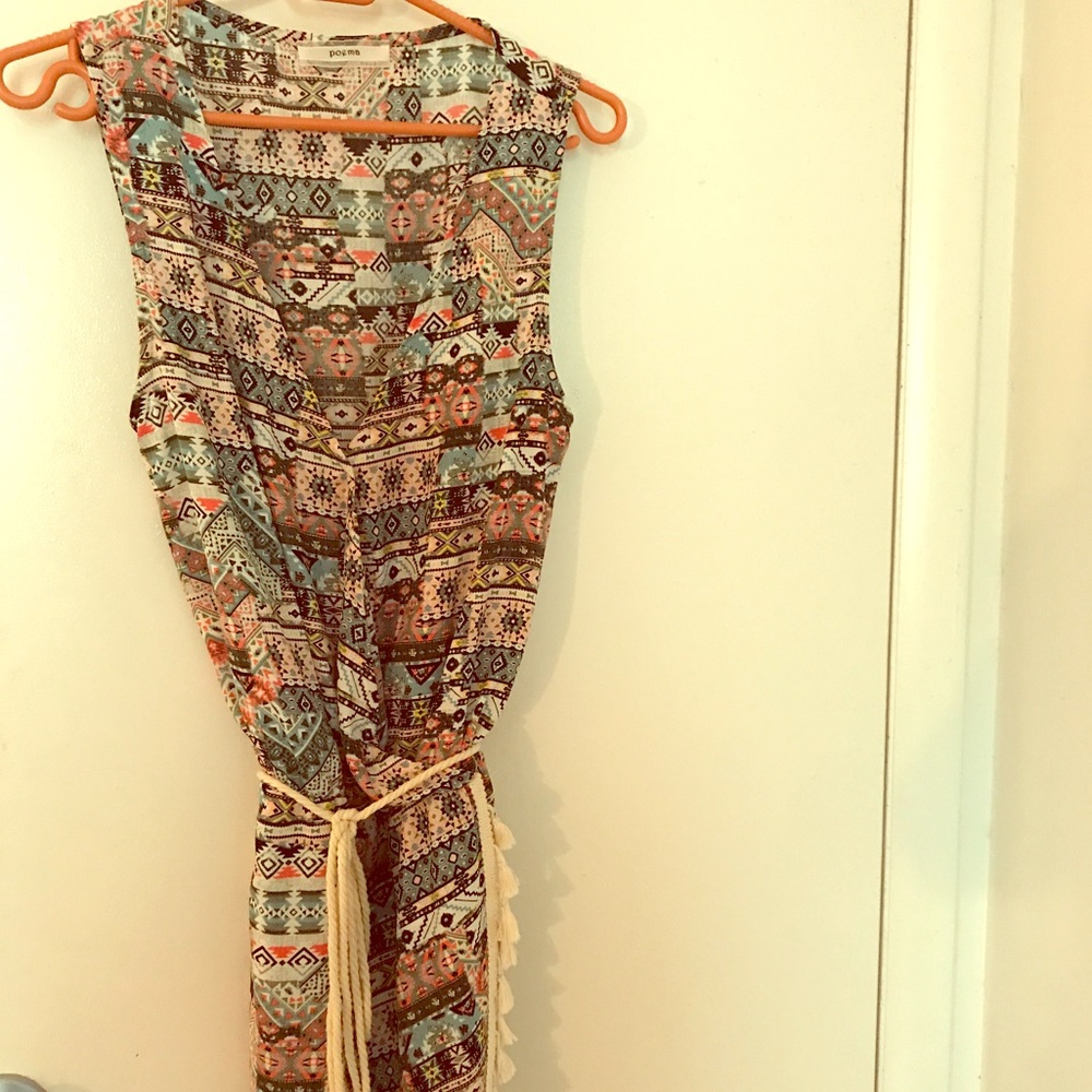 Multi colored, multi patterned wrap dress