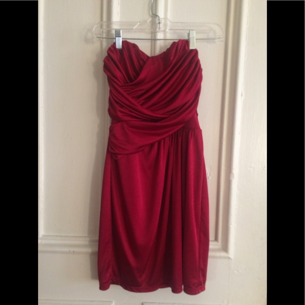 Red satin sweetheart cocktail dress from Express