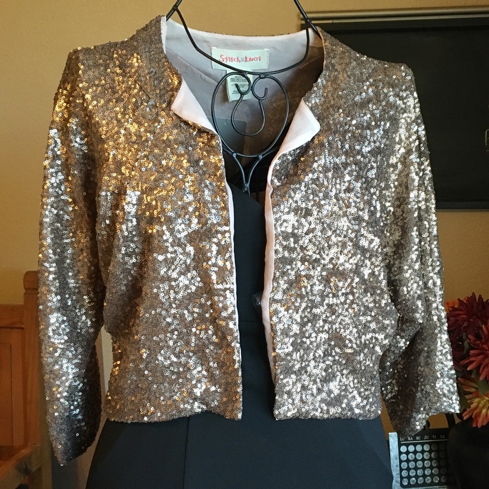 Anthropologie sequined rose gold light jacket