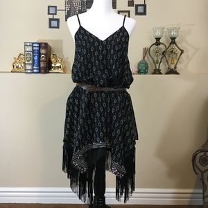 Entro Black Fringe Dress Sz L BoHo