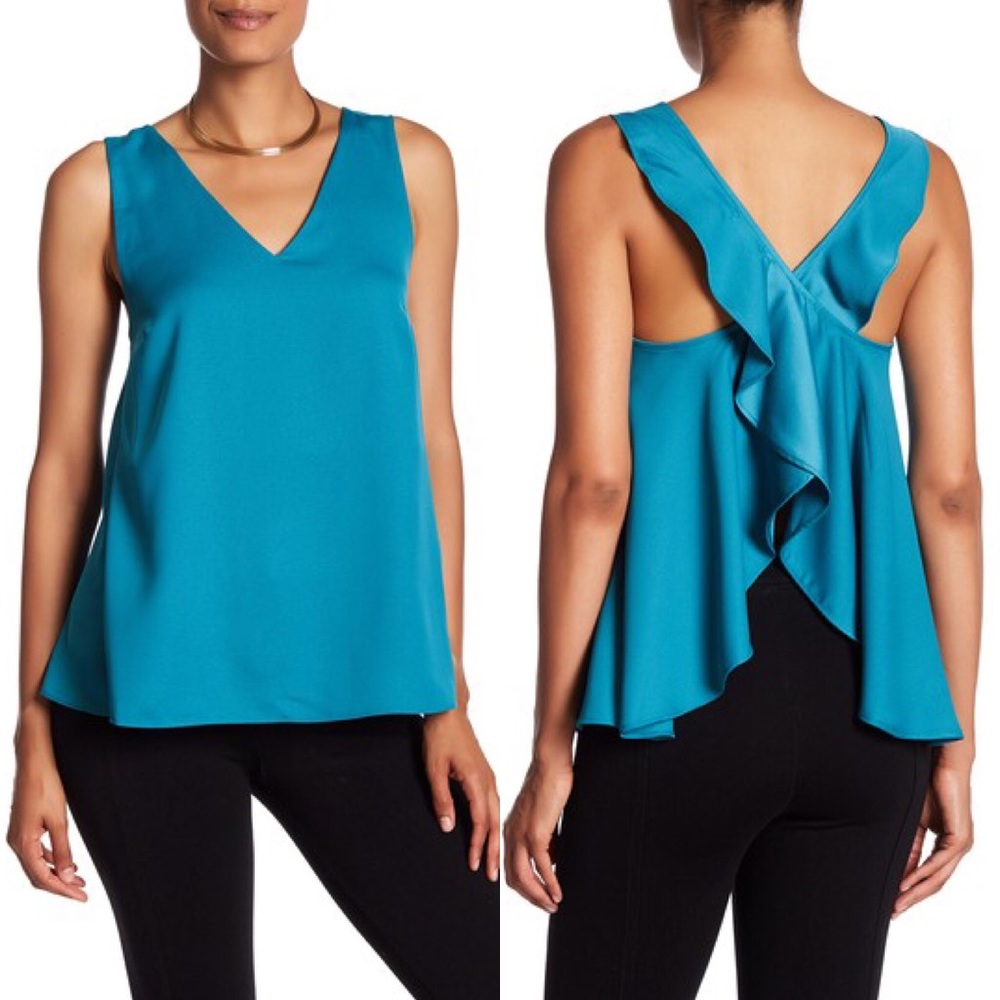 RO&DE Teal Crossover Ruffle Back Tank