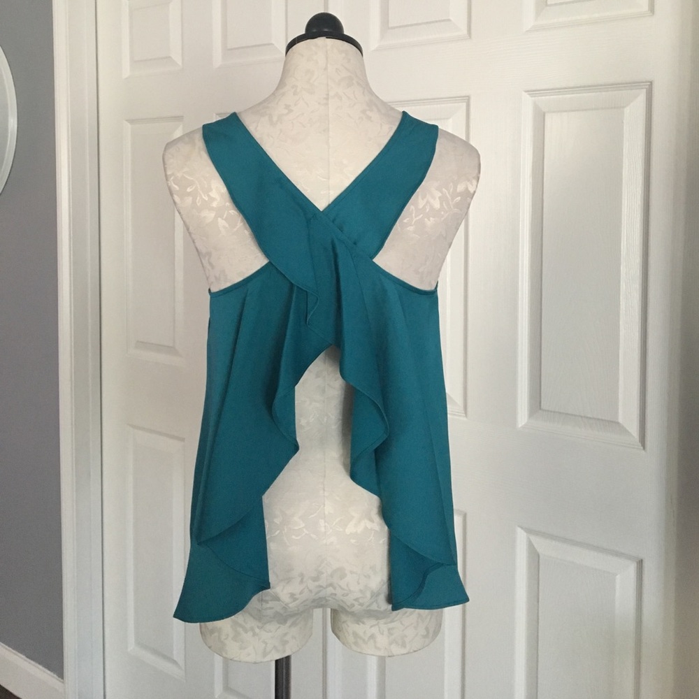 RO&DE Teal Crossover Ruffle Back Tank - Picture 4 of 5