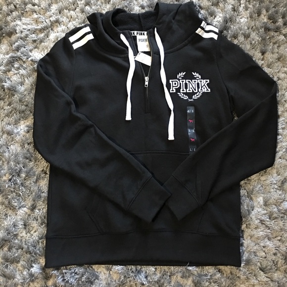 PINK Victoria's Secret Tops - NWT L Victoria's Secret PINK Black Half-Zip Hoodie