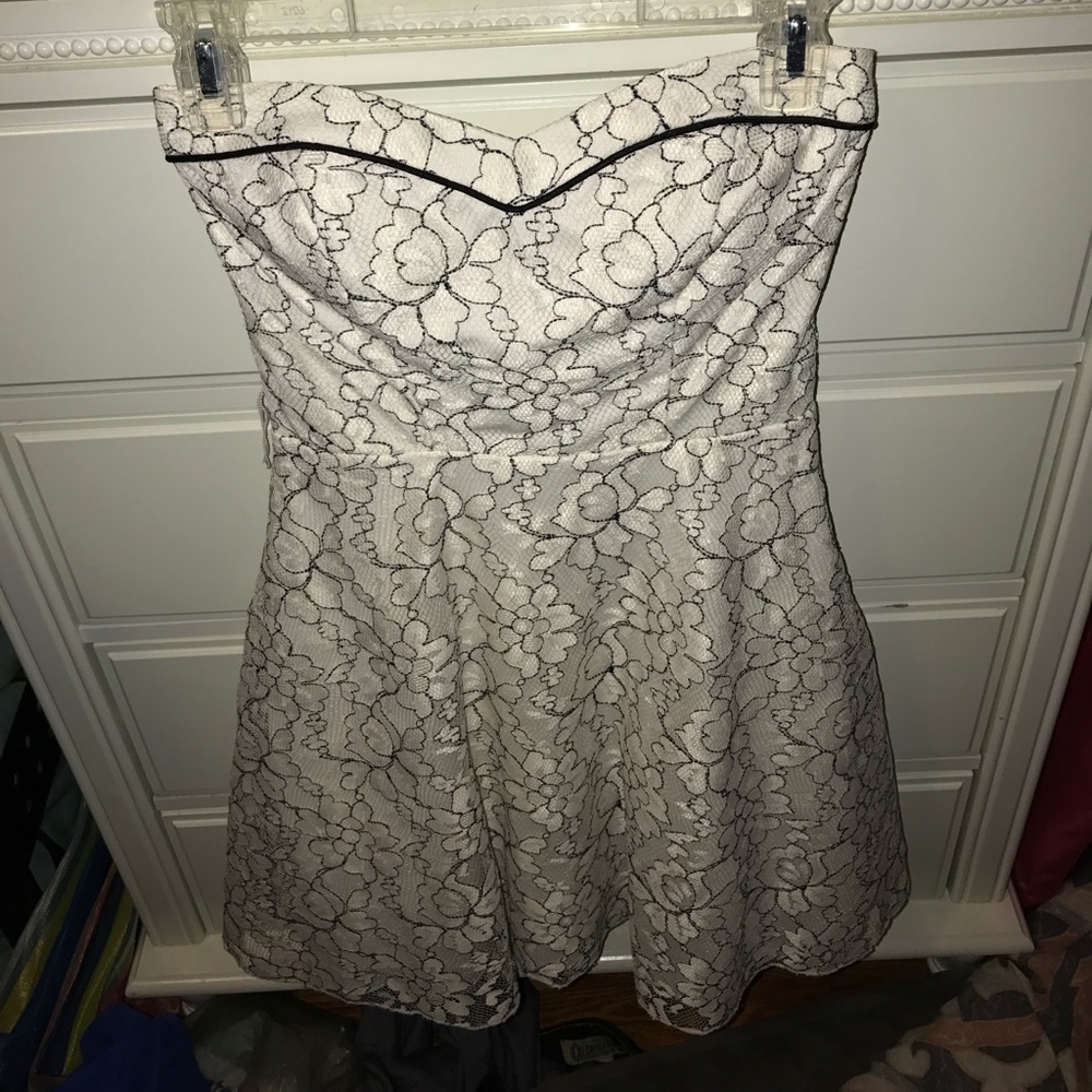 White and black floral lace dress