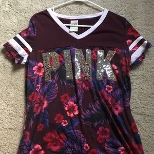 Maroon floral PINK t shirt