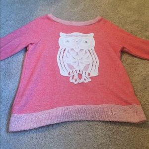 Coral shirt with and owl with diamond eyes