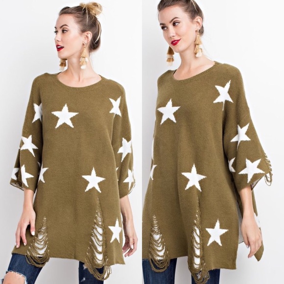 LAST TWO Seeing Stars Tunic Sweater- FADED OLIVE - Picture 3 of 8