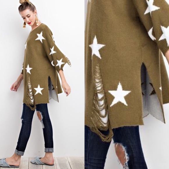 LAST TWO Seeing Stars Tunic Sweater- FADED OLIVE - Picture 4 of 8