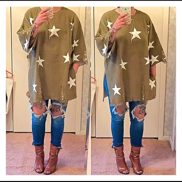 LAST TWO Seeing Stars Tunic Sweater- FADED OLIVE - Picture 5 of 8