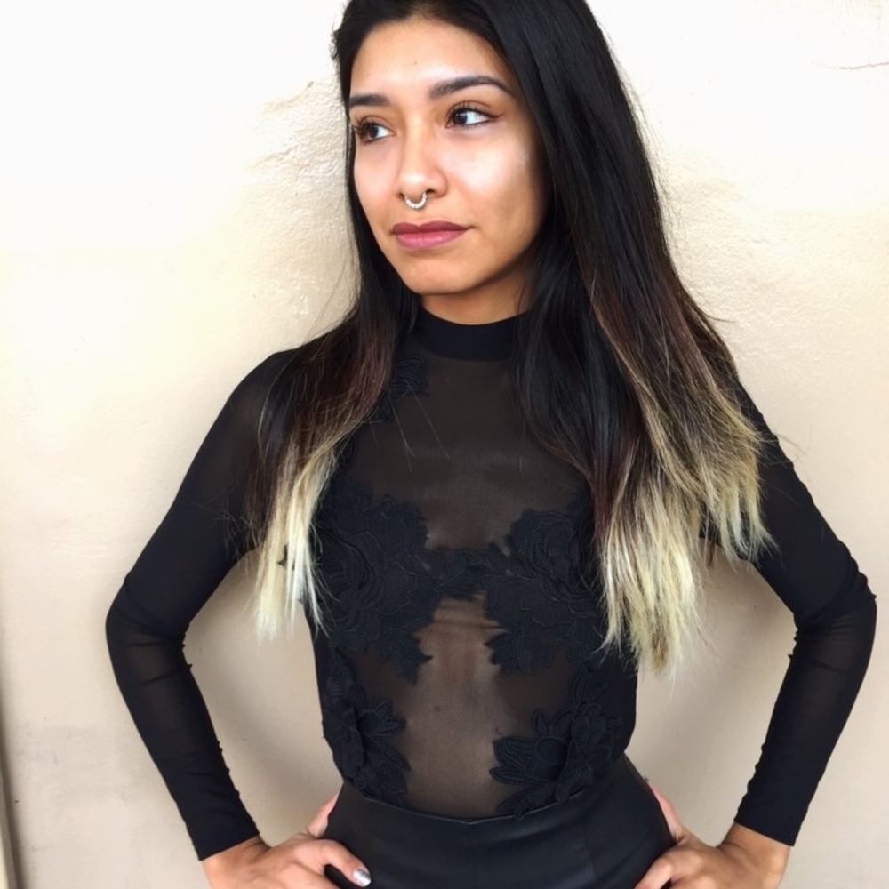 Floral Mesh Black Bodysuit - NEARLY 50% OFF!