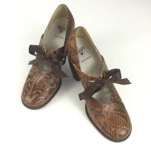 John Fluevogs Tooled Brown Leather "Romance" Shoe