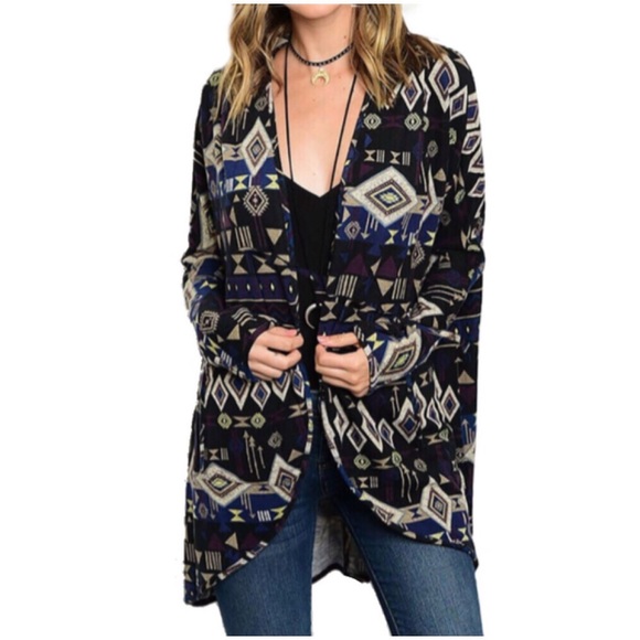 Best Seller Comfy MultiColor Navy Cozy Cardigan - Picture 3 of 3