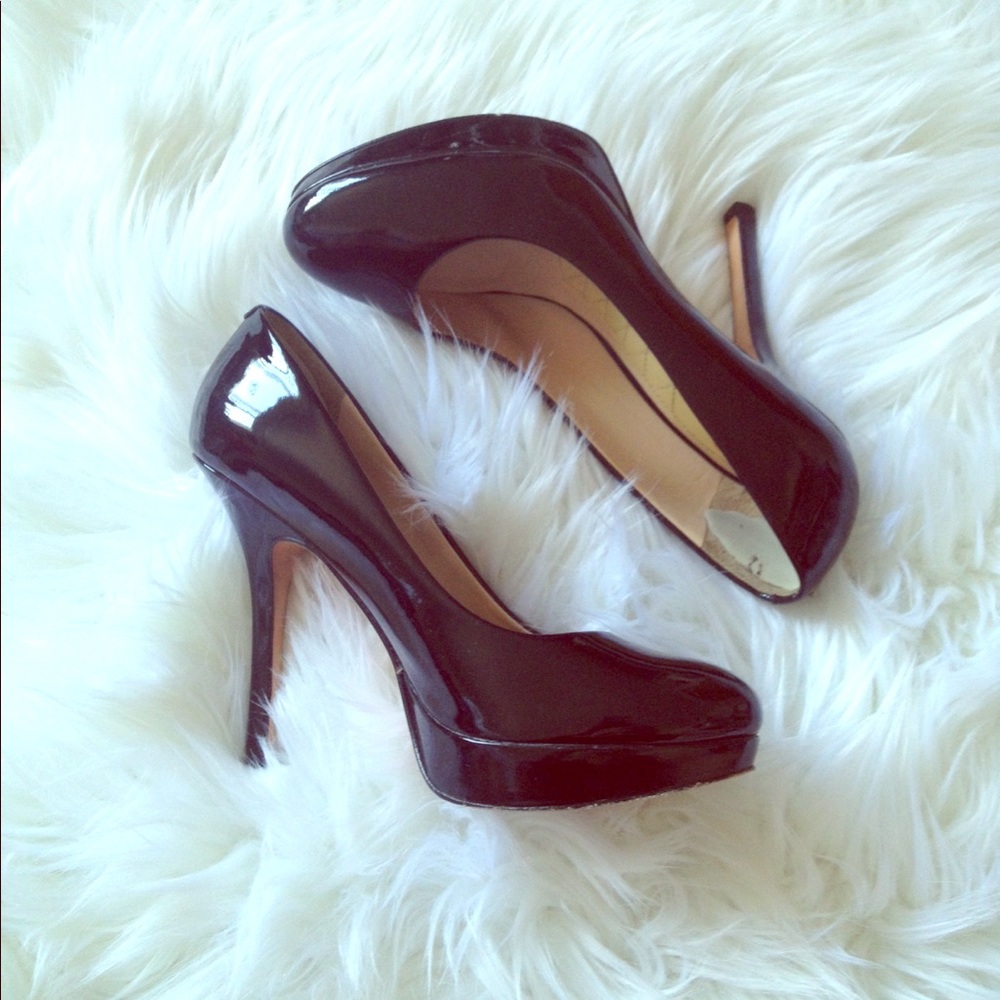 Joan and David black patent leather heels