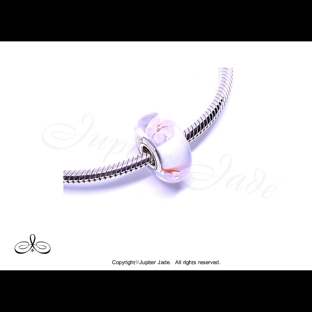 925 Sterling Silver Murano Glass Pink Flower Bracelet Charm - Pandora Style