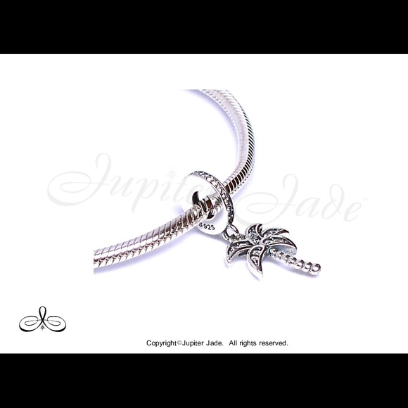 925 Silver Palm tree dangle charm - Fits Pandora - Picture 2 of 2
