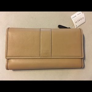 Authentic tan coach wallet- never used, NEW!