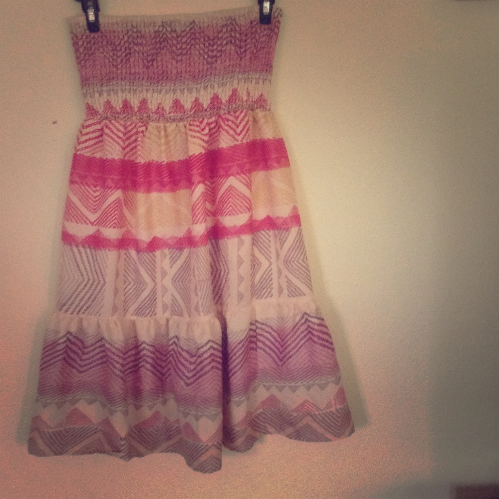 Multi pink and grey strapless mini dress