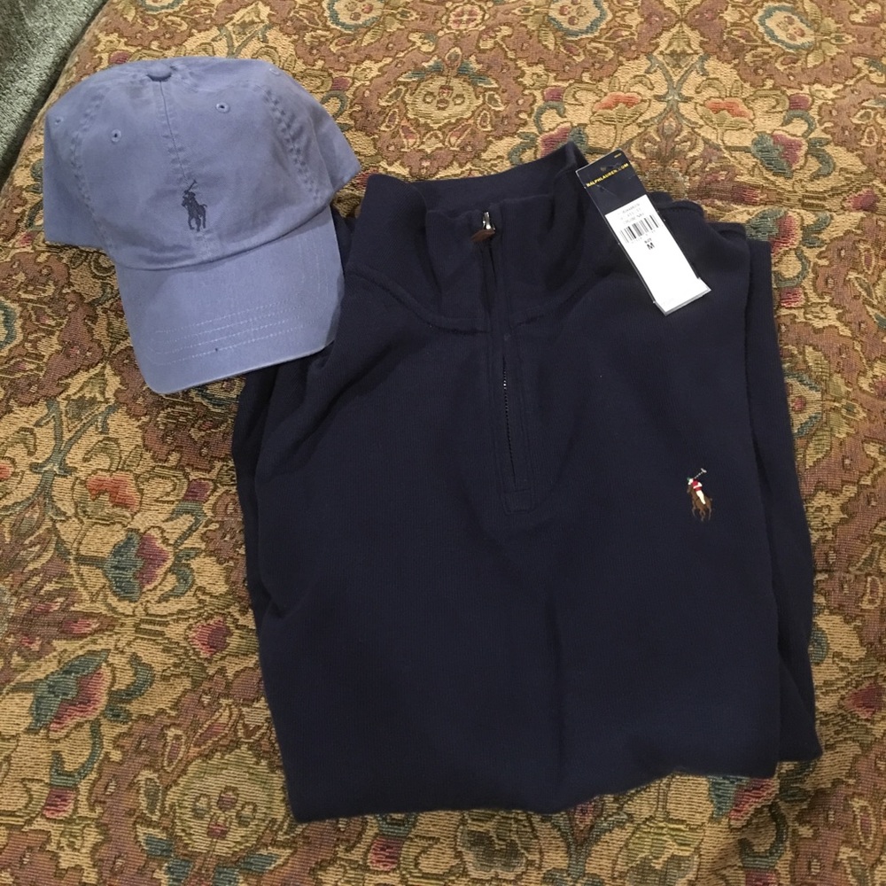 Blue Ralph Lauren Zip sweater and strap back