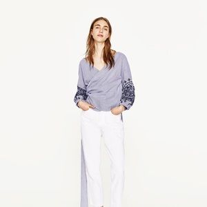 Zara embroidered crossover blouse