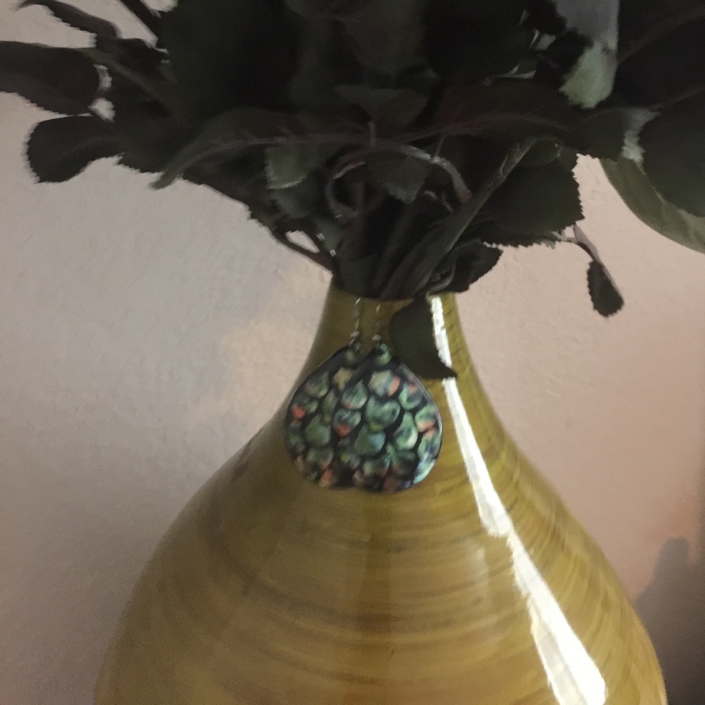 Beautiful "peacock" teardrop earrings