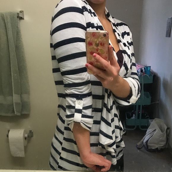 White and navy striped cardigan - Picture 3 of 3
