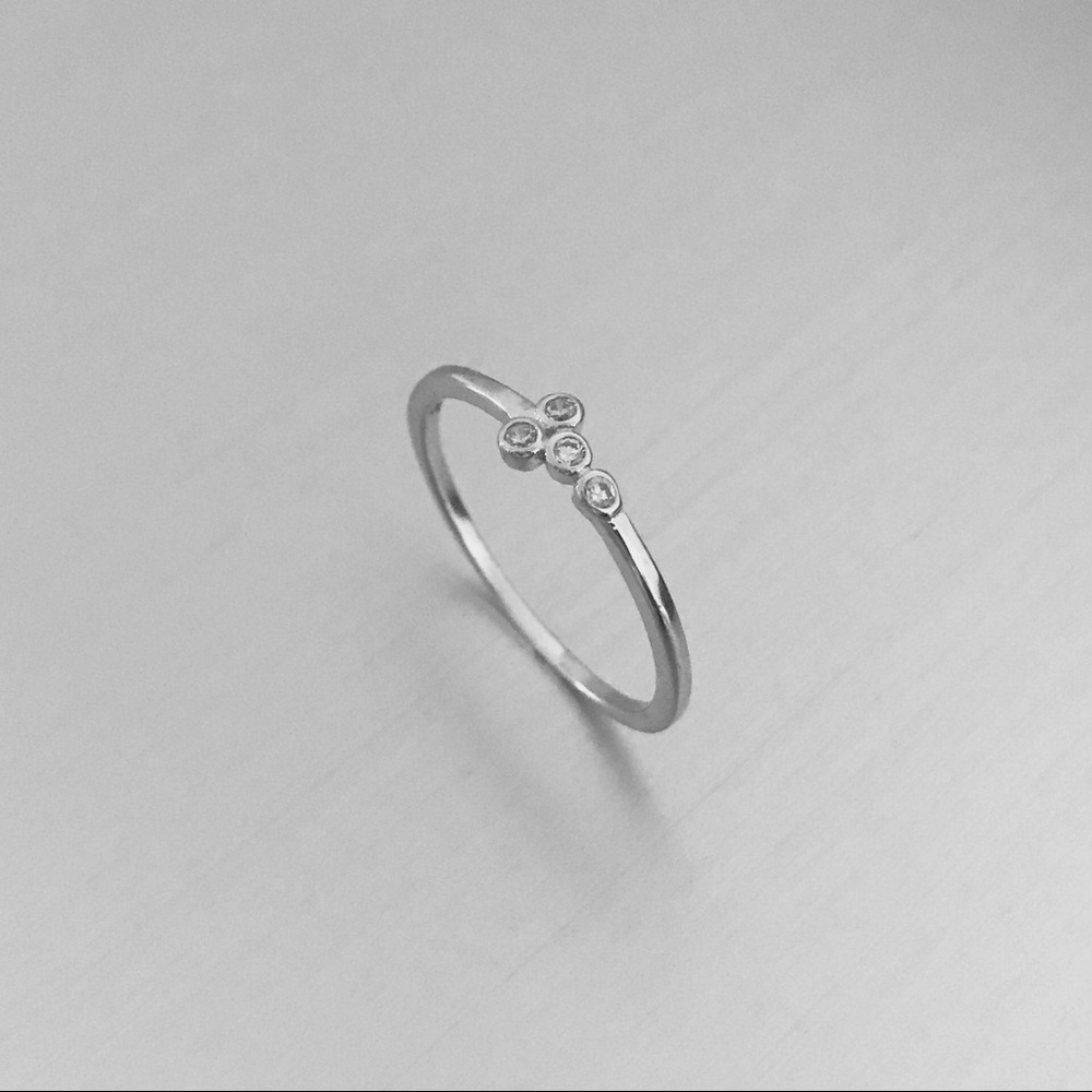 Sterling Silver Simple Tiny Cz Ring, Stone Rings,… - image 1