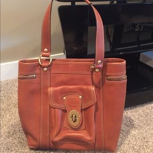 Brown leather coach briefcase tote