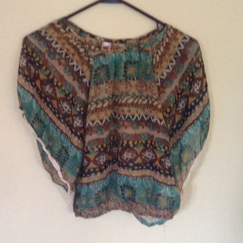 A see threw brown and blue hippy blouse