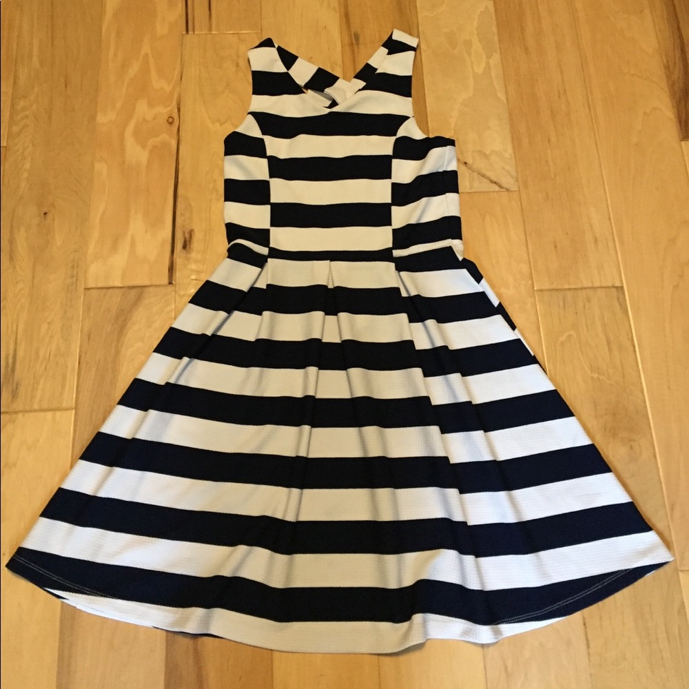 Girls Striped Dress Navy & White Size 16