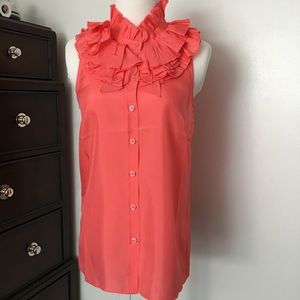 J.Crew Silk Ruffled Collar Button Down Blouse Sz 2