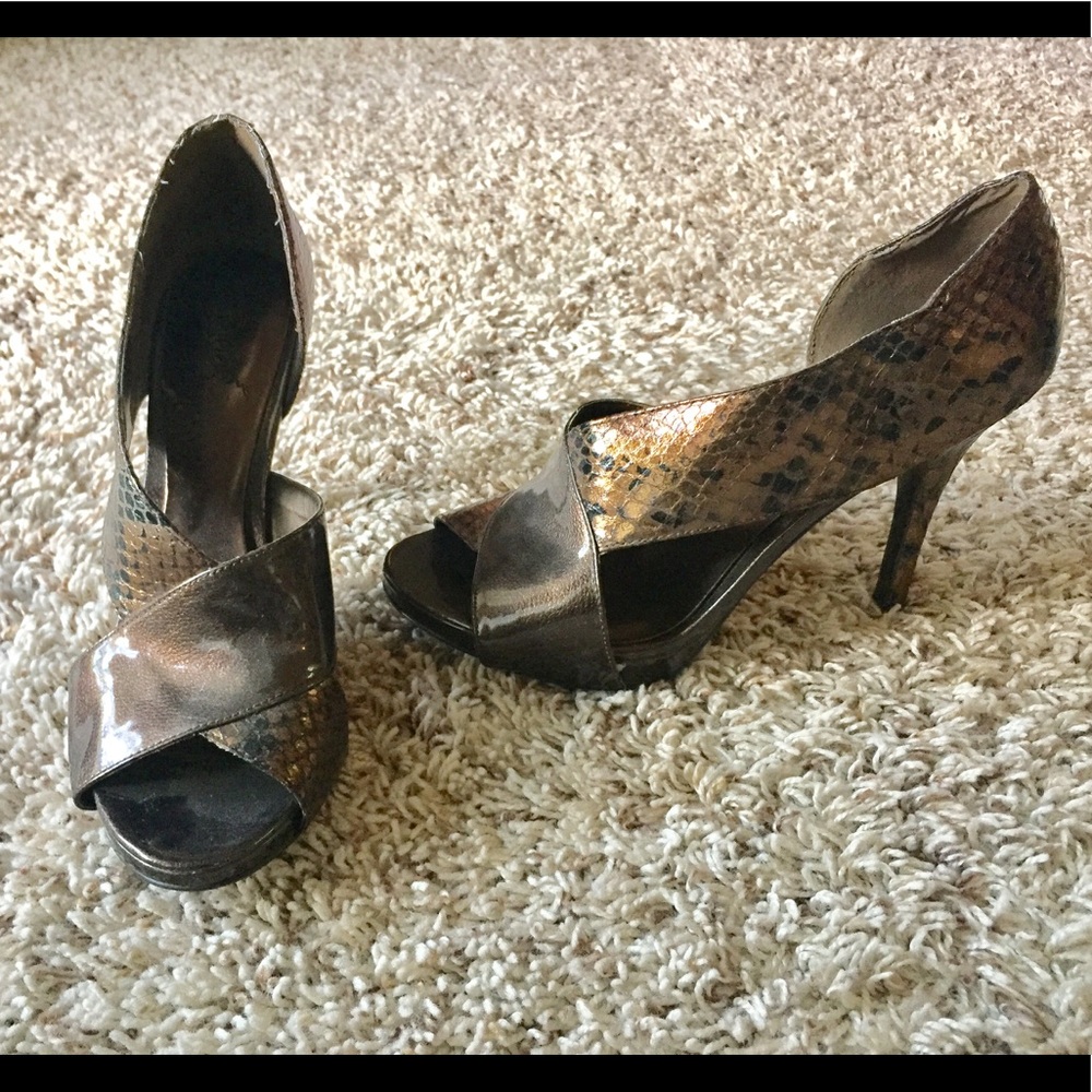 Bronze Snakeskin strappy heels