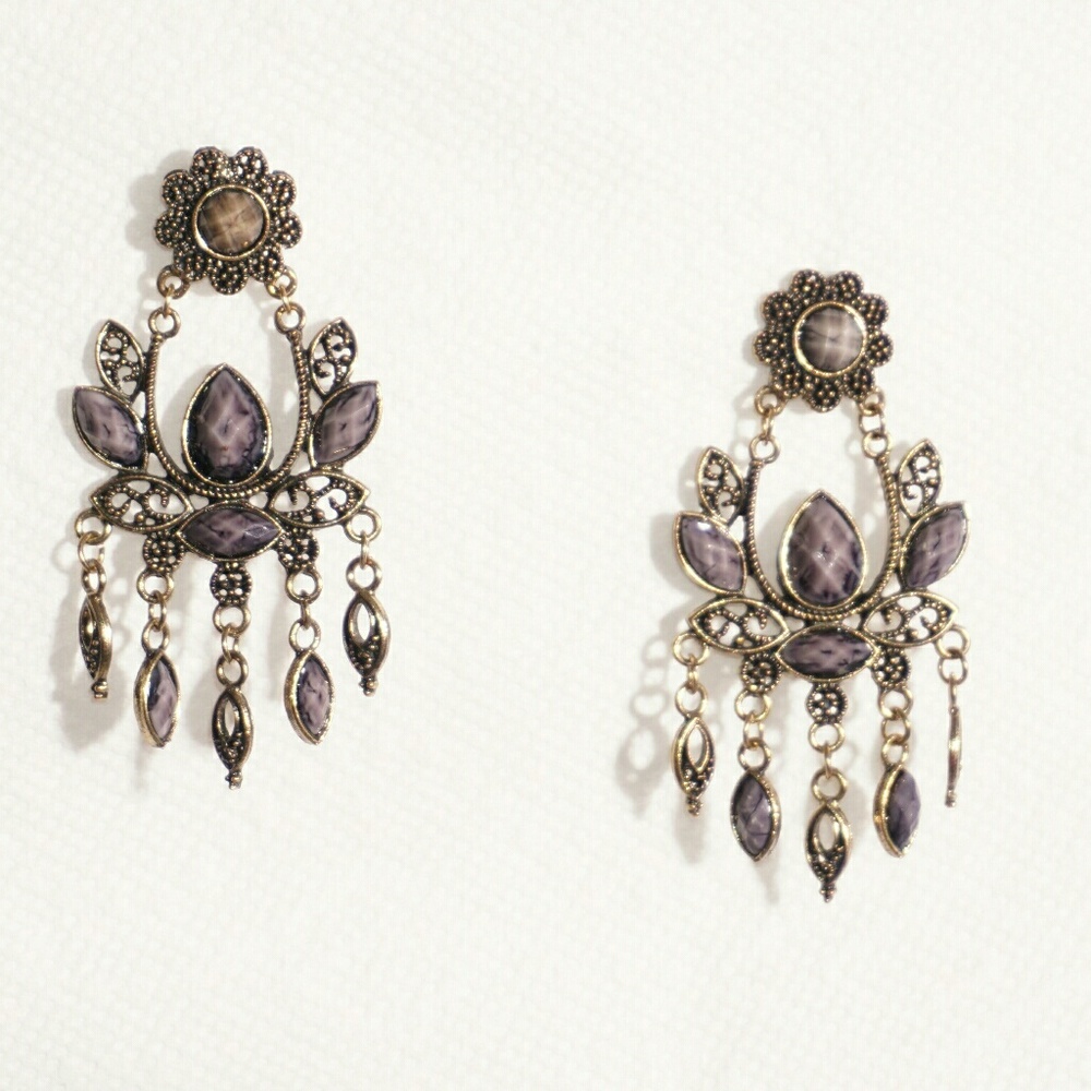 Purple and gold chandelier earrings