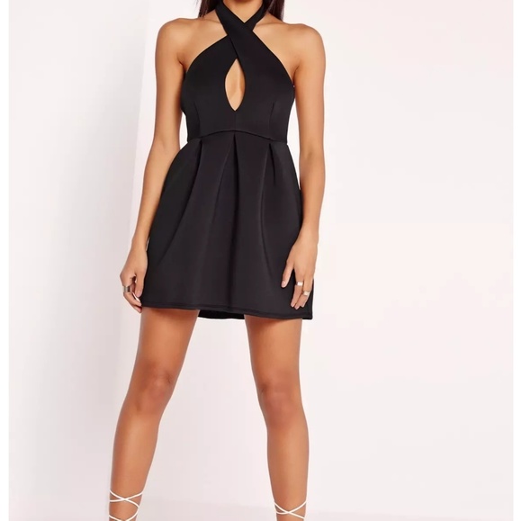 Misguided Dresses & Skirts - Black Cross Neck Skater Dress