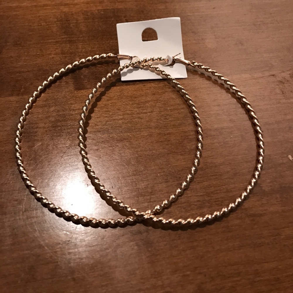 NWT Gold Twisted Huge Hoop Earrings 