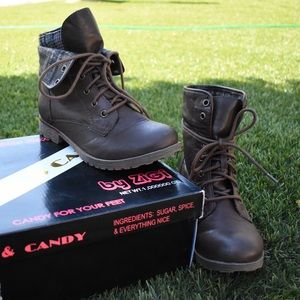 Brown Ankle Combat Boots with Fold Over Cuff