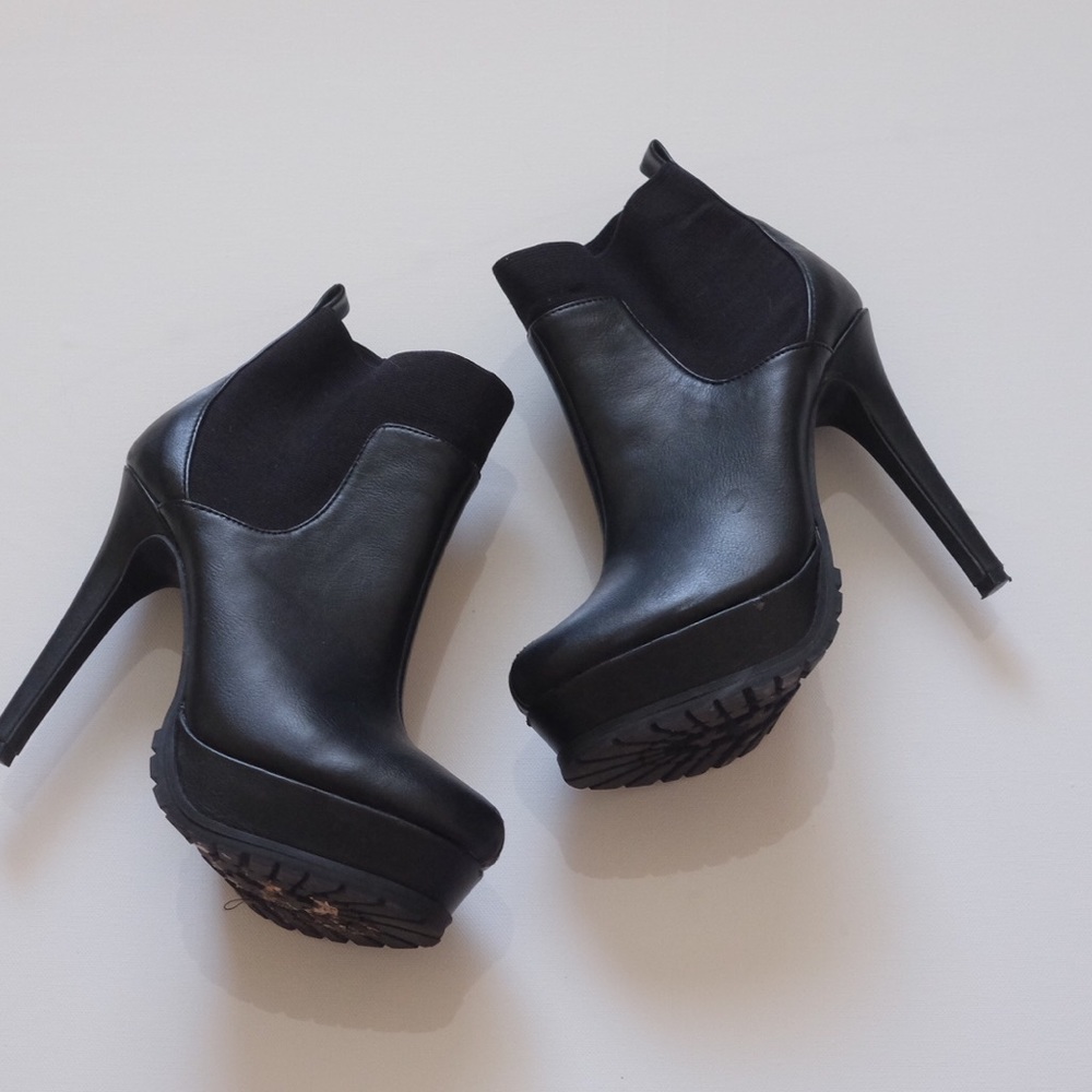 Black stiletto heeled booties