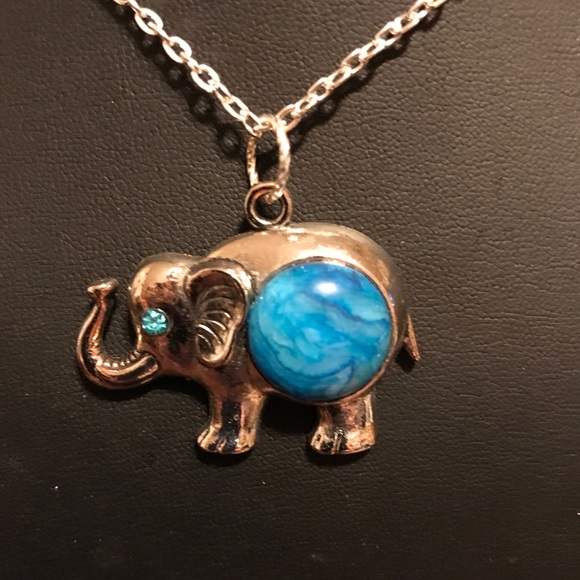 HM Simon Creation Jewelry - Blue Druzy Onyx & Crystal Elephant Necklace A-8-32
