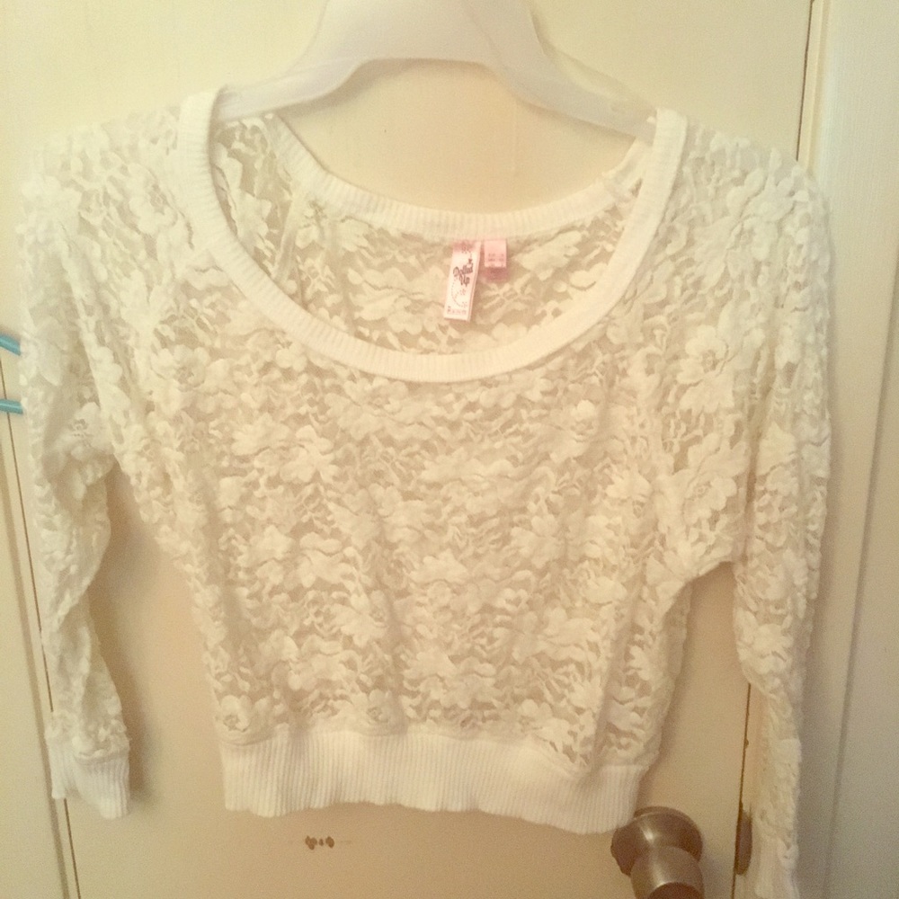 Dolled Up Brand Cream Lacey Crop top Blouse