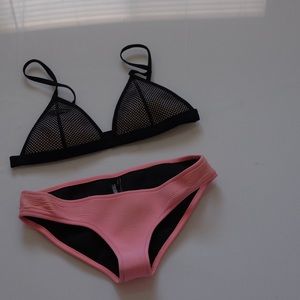 Pink triangle bottoms with mesh triangle top