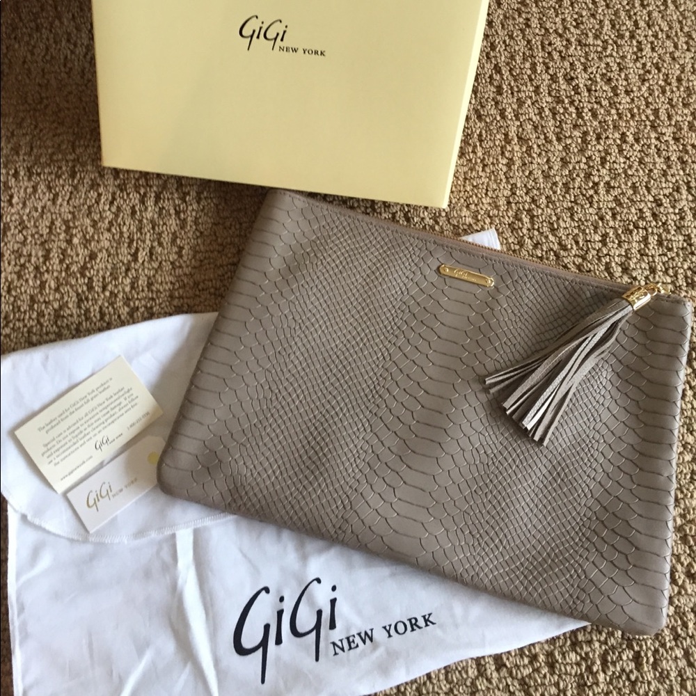 GiGi New York Uber Python Clutch in Stone Color